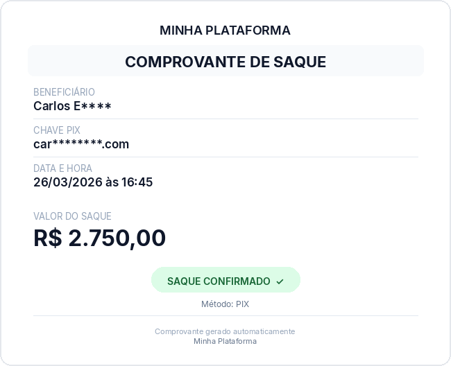 Comprovante de saque